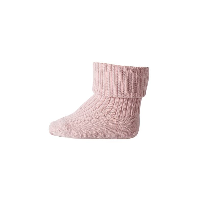 Strømpe i uld. Rosa uldstrømpe fra MP. Ribstrik og Oeko-Tex.