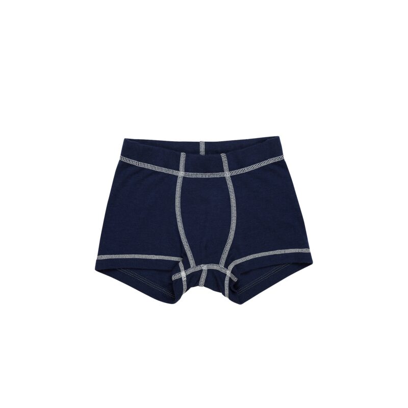 Boksershort i uld fra Joha, Svanemærket, Blå med hvide syninger