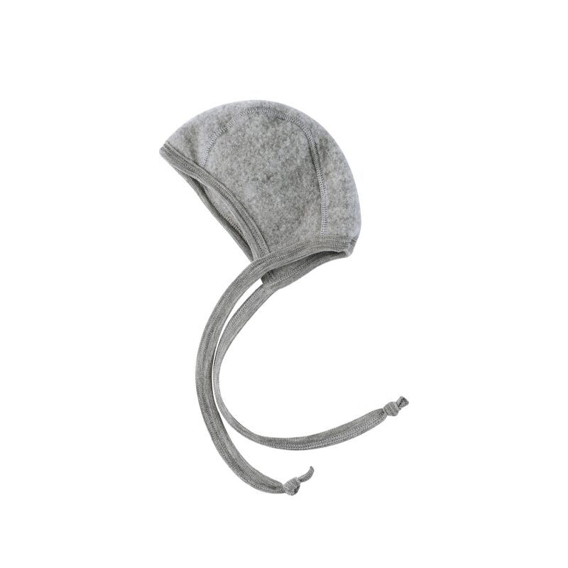 Babyhjelm i uldfleece. 100% økologisk uld. Grå hjelm fra Engel. GOTS.