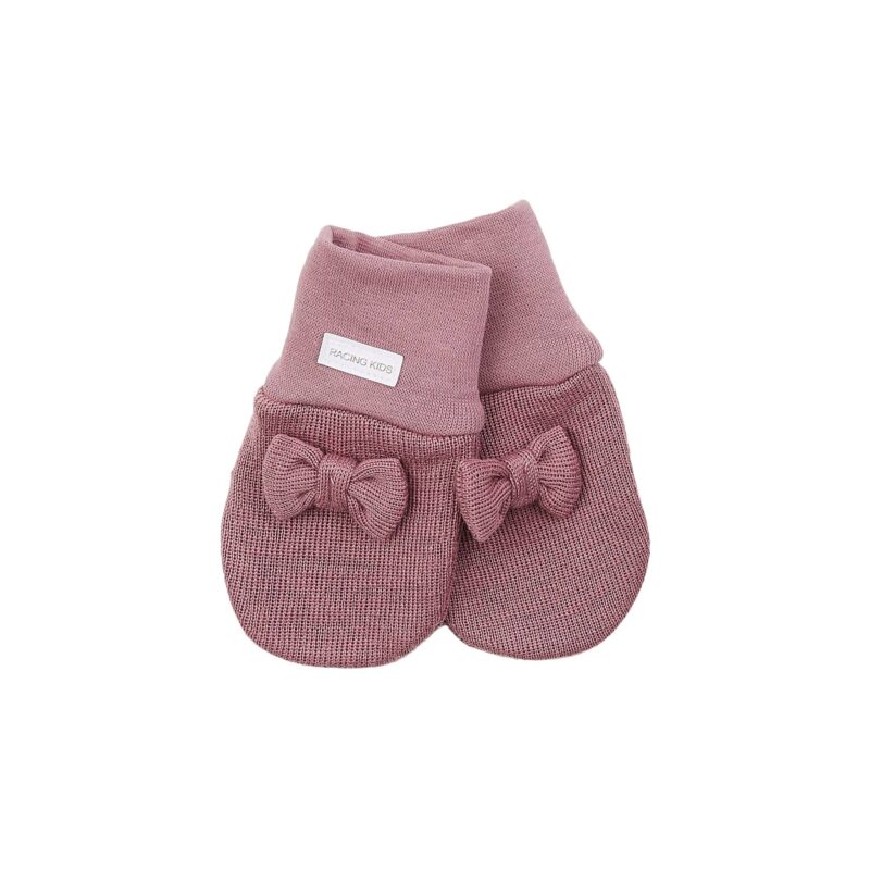 Racing ids luffer til baby. Luffer i uld med sløjfe. Rosa.