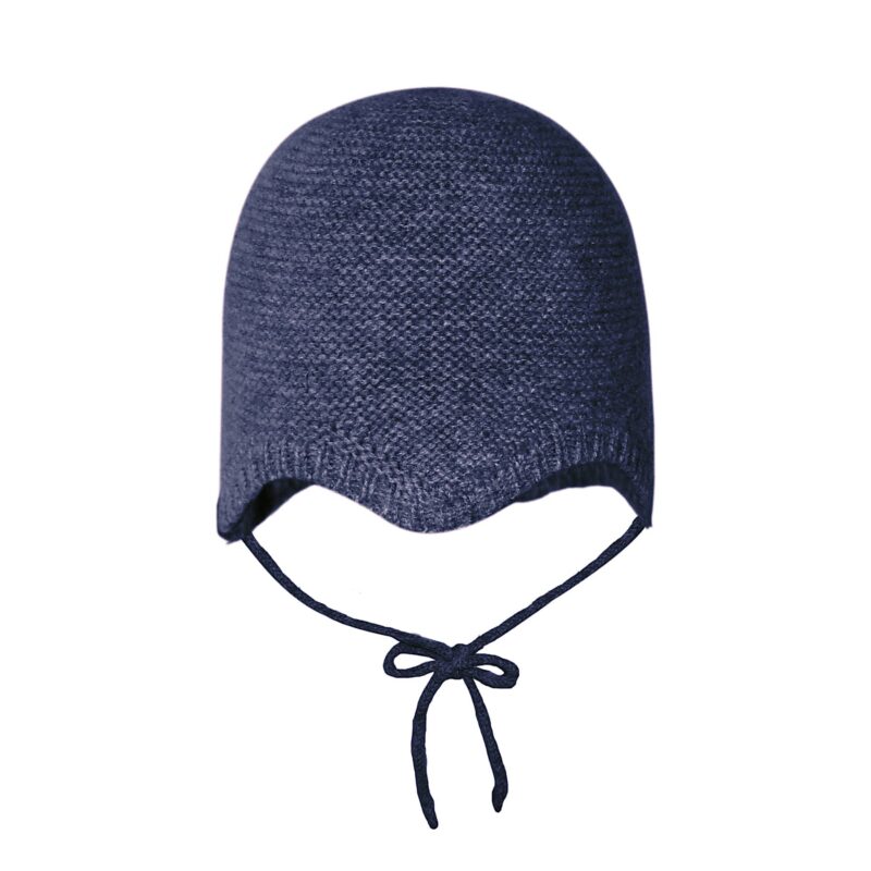 Babyhue i varm uld og cashmere. MP hue til baby i blå uld.