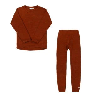 Joha skiundertøj sæt til børn. Nattøj-sæt i rust-rød merinould.